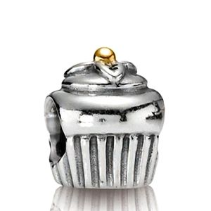 Sterling Silver/14K Gold Pandora Cupcake Charm